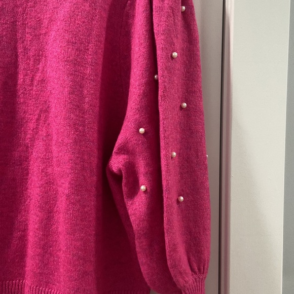 CeCe Pink Imitation Pearl Juliet Sleeve Sweater Size large beautiful like new 💕 - Picture 10 of 12